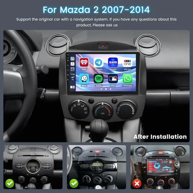 Alt view image 2 of 6 - 5Ghz WiFi 2G+64G Android 15 Car Radio for Mazda 2 2007-2014 Car Stereo with Wireless Carplay Android Auto,5.0 Bluetooth,Build-in EQ,9inch IPS Touchscreen,GPS,FM/RDS SWC AHD Backup Camera MIC