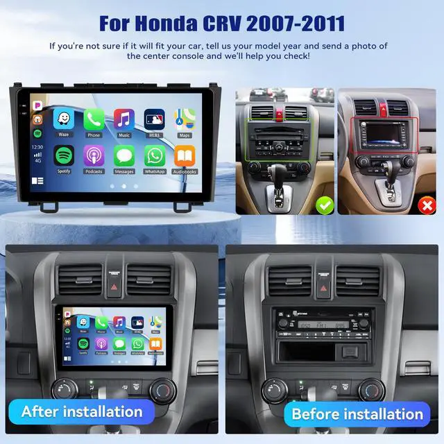 Alt view image 2 of 6 - Android 15 4G+64G for Honda CRV 2007-2011 Car Stereo Radio with Wireless CarPlay Android Auto, 9 1280 * 720P IPS Touchscreen, 32-EQ Bluetooth 5.0, GPS, WiFi,FM/RDS AHD Rear Camera, SWC USB+MIC