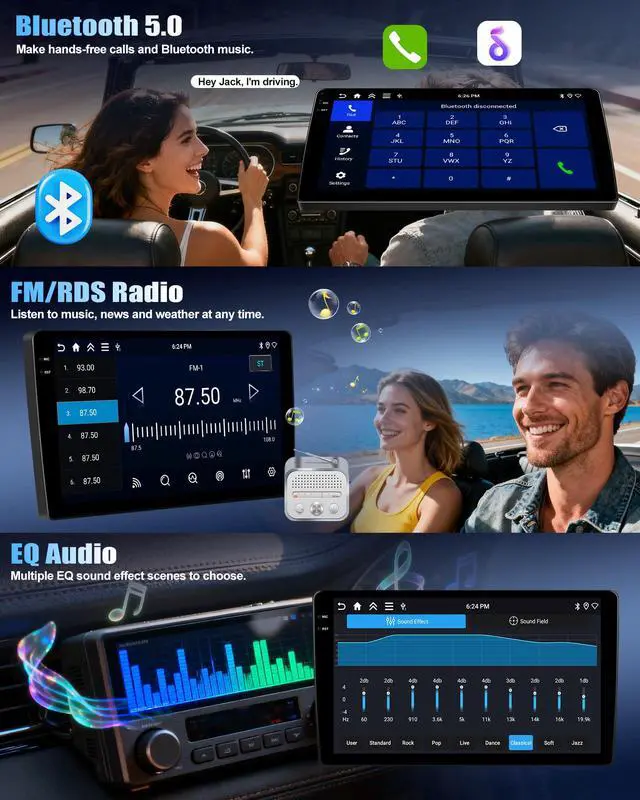 Alt view image 5 of 6 - Android 15 4G+64G for Honda CRV 2007-2011 Car Stereo Radio with Wireless CarPlay Android Auto, 9 1280 * 720P IPS Touchscreen, 32-EQ Bluetooth 5.0, GPS, WiFi,FM/RDS AHD Rear Camera, SWC USB+MIC