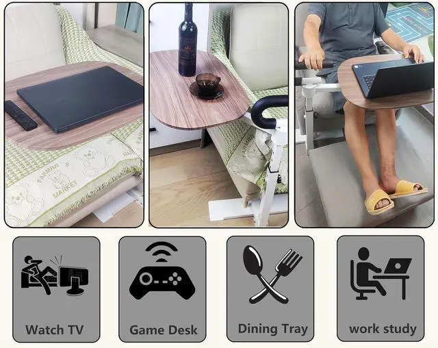 Alt view image 4 of 6 - Auxiliary Tray 360 ° Rotating Height Adjustable Rotating TV, Computer Desk, car Five Function Auxiliary Safety Handle (White, Spherical armrest Table)