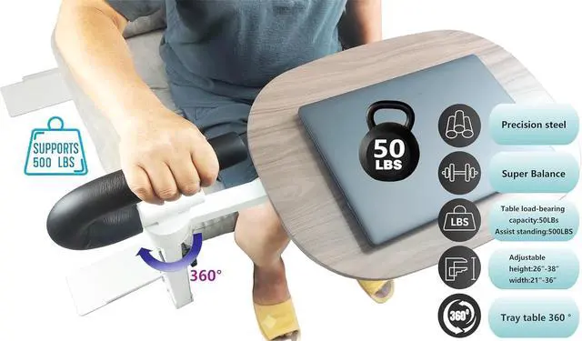 Alt view image 5 of 6 - Auxiliary Tray 360 ° Rotating Height Adjustable Rotating TV, Computer Desk, car Five Function Auxiliary Safety Handle (White, Spherical armrest Table)