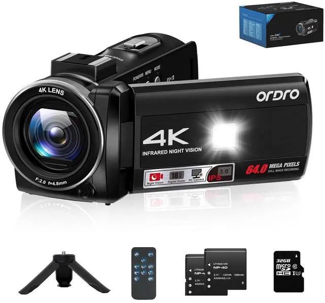 Main image of 4K Video Camera Z36-1080P 30FPS Camcorder with IR Night Vision for YouTube, 3" HD Screen 18X Digital Zoom Vlogging Camera with Fill Light,32G Card, Remote, 2 Batteries