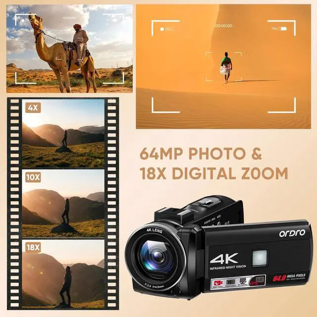 Alt view image 2 of 6 - 4K Video Camera Z36-1080P 30FPS Camcorder with IR Night Vision for YouTube, 3" HD Screen 18X Digital Zoom Vlogging Camera with Fill Light,32G Card, Remote, 2 Batteries