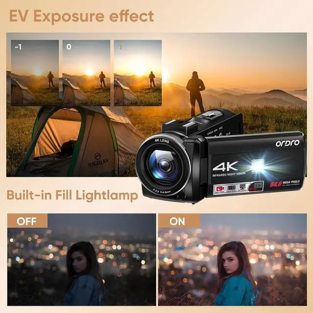Alt view image 3 of 6 - 4K Video Camera Z36-1080P 30FPS Camcorder with IR Night Vision for YouTube, 3" HD Screen 18X Digital Zoom Vlogging Camera with Fill Light,32G Card, Remote, 2 Batteries