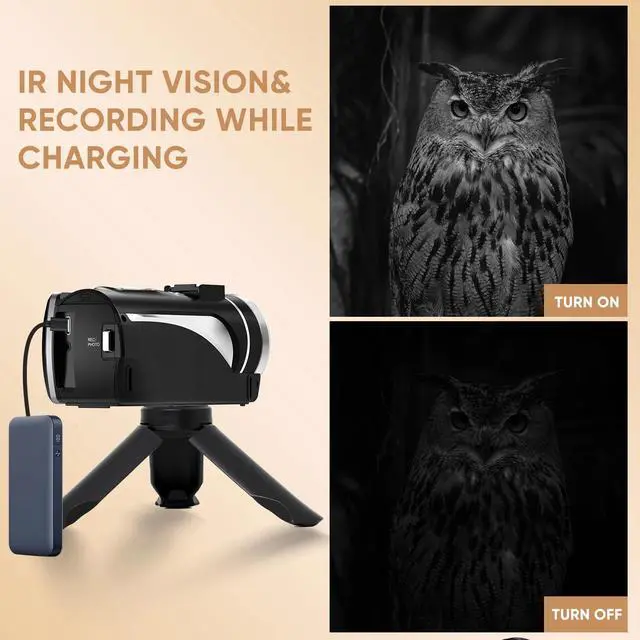 Alt view image 4 of 6 - 4K Video Camera Z36-1080P 30FPS Camcorder with IR Night Vision for YouTube, 3" HD Screen 18X Digital Zoom Vlogging Camera with Fill Light,32G Card, Remote, 2 Batteries
