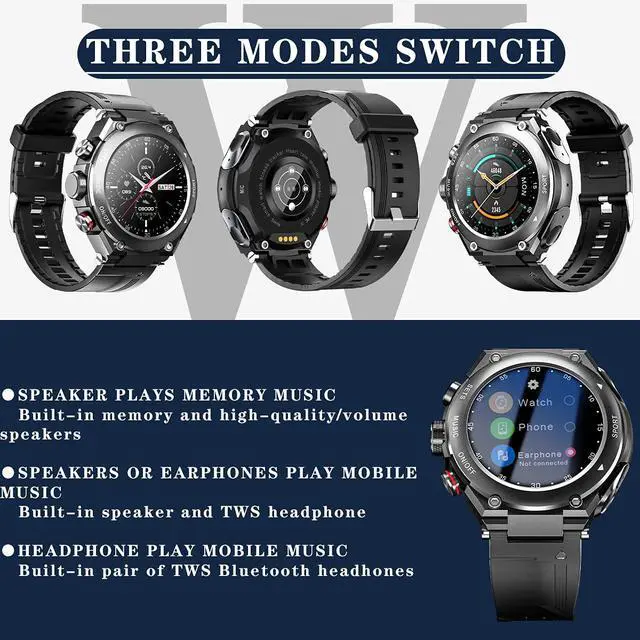 Alt view image 5 of 6 - Smart Watch with Earbuds 3 in 1 Round Fitness Tracker 1.28inch Smartwatch for Men Answer/Make Call Speaker Recording Sleep Monitor Sports Smart Watch Long Time Standby