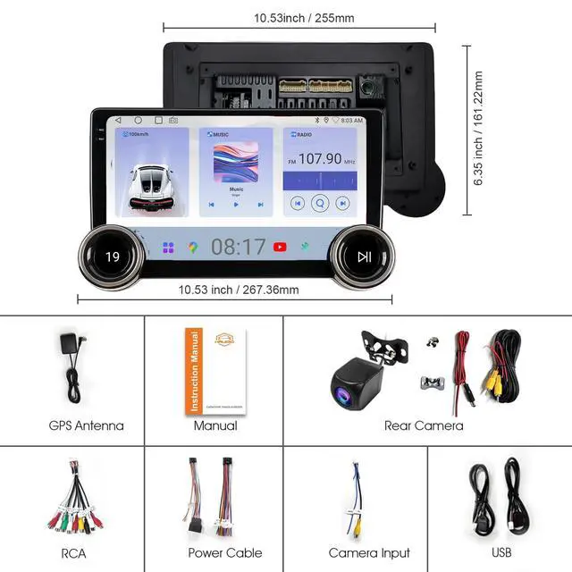 Alt view image 6 of 6 - 10.1" Wireless CarPlay & Android Auto Car Stereo - 2GB RAM 64GB ROM, DSP Sound, 1080P Backup Camera, Bluetooth 5.0, HD Touchscreen Media Receiver