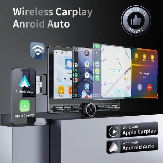 Alt view image 2 of 6 - 10.1 Inch Single DIN Car Stereo with Wireless Apple CarPlay & Android Auto, Floating Touchscreen Radio with Bluetooth, GPS, Physical Buttons & Volume Knob, Backup Camera Support