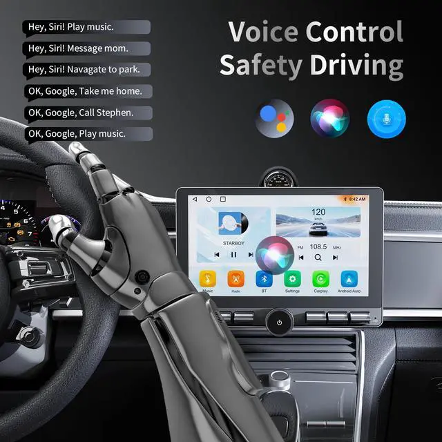 Alt view image 3 of 6 - 10.1 Inch Single DIN Car Stereo with Wireless Apple CarPlay & Android Auto, Floating Touchscreen Radio with Bluetooth, GPS, Physical Buttons & Volume Knob, Backup Camera Support