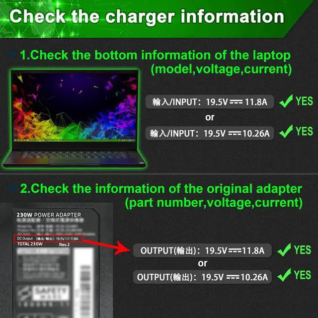 Alt view image 3 of 6 - Compatible with 230W Razer Blade Charger,Razer Blade 14 RTX3060 RTX3070 RTX3080,17 RTX2060 RTX2070 RTX2080,15 Model GTX1060 GTX1070 RTX AC Adapter Power Supply,lex 4 1480 (230W)