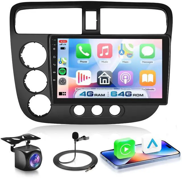 Main image of 4G+64G 5G WiFi Android 15 Car Stereo for Honda Civic 2001-2005 with Wireless Carplay Android Auto, 9 Inch IPS Touch Screen GPS/Bluetooth 5.0/ FM/32EQ/ SWC/Backup Camera