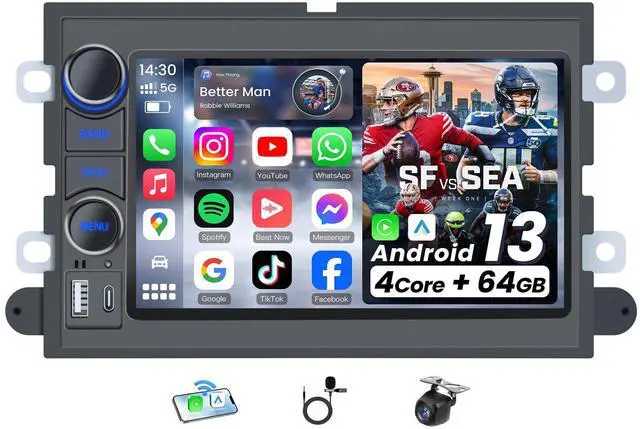 Main image of 4Core+64G ROM Car Radio for Ford F150 2004-2008:7 Inch Touch Screen Stereo with Wireless CarPlay Android Auto Bluetooth 5.0 FM/RDS Audio GPS 5G WiFi SWC 1080P Backup Camera