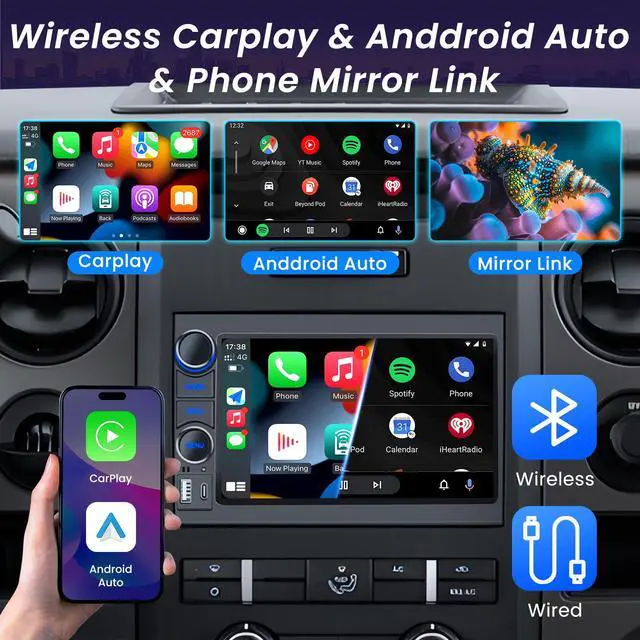 Alt view image 3 of 6 - 4Core+64G ROM Car Radio for Ford F150 2004-2008:7 Inch Touch Screen Stereo with Wireless CarPlay Android Auto Bluetooth 5.0 FM/RDS Audio GPS 5G WiFi SWC 1080P Backup Camera