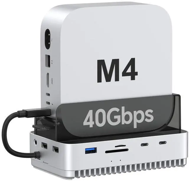 Main image of 40Gbps Mac mini M4/M4 Pro Stand Hub with NVMe SSD Enclosure, Docking Station with USB-C 10Gbps, USB-A 10Gbps, TF/SD 4.0 Card Readers 312MB/s, USB-A 2.0, Fits M.2 PCIe up to 8TB