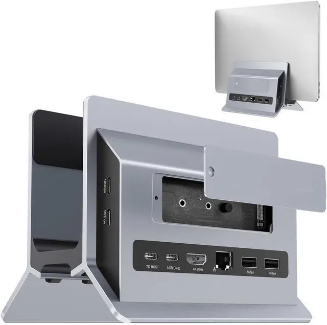 Main image of Vertical Laptop Docking Station, Gravity Auto Lock MacBook Stand, Aluminum Laptop Vertical Dock Stand, Silver
