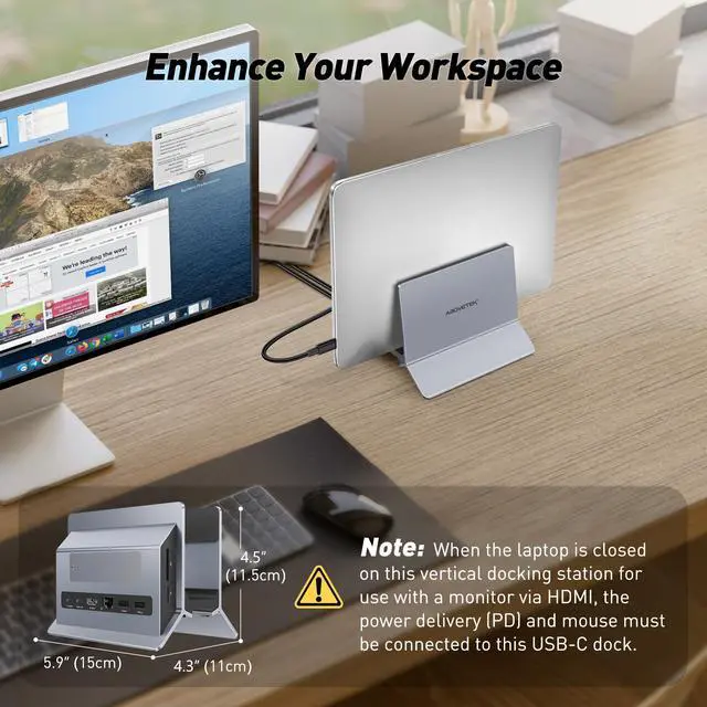 Alt view image 5 of 6 - Vertical Laptop Docking Station, Gravity Auto Lock MacBook Stand, Aluminum Laptop Vertical Dock Stand, Silver