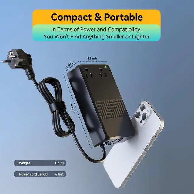 Alt view image 4 of 6 - 600W 220V to 110V Voltage Converter, Voltage Converter US to Europe International Travel with 48W GaN USB Charger, Power Any American Appliances Overseas Like Hair Straightener, Curling Irons