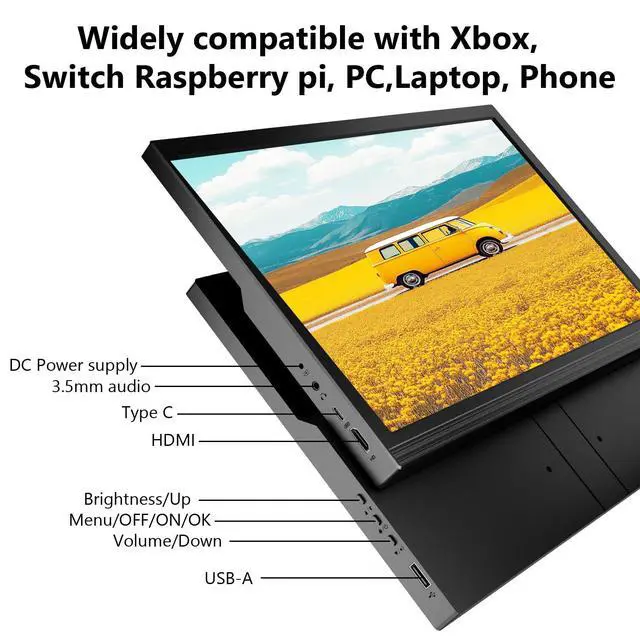 Alt view image 4 of 6 - 17.3inch Portable Monitor for Laptop FHD 1920x1080P 60HZ with Speaker HDMI USB-C Extent PC Monitor Compatible with Computer Xbox Switch mini PC PS4/5 Mac