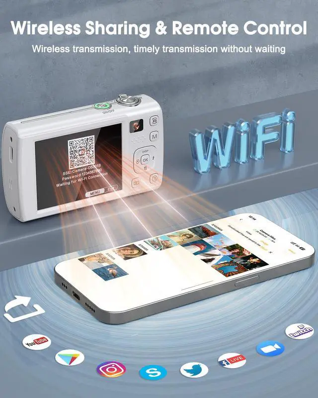 Alt view image 4 of 6 - 8K Digital Camera for Photography, 88MP WiFi Vlogging Camera for YouTube with Front Rear Lens, Autofocus, 16X Zoom, Compact Travel Cameras with Flash, Touch Screen, 64GB Card, 2 Batteries(White)