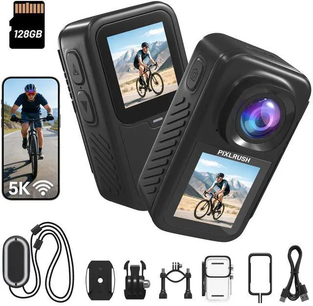 Main image of 4K Dual-Screen Mini Body Camera, 5K Enhanced 64MP POV Action Camera with 130° Wide Angle & 30M Waterproof, EIS, Magnetic Body, WiFi & App Control, 128GB Storage for Cycling, Travel, Vlog
