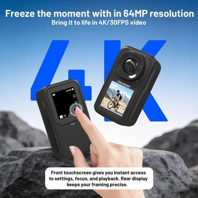 Alt view image 4 of 6 - 4K Dual-Screen Mini Body Camera, 5K Enhanced 64MP POV Action Camera with 130° Wide Angle & 30M Waterproof, EIS, Magnetic Body, WiFi & App Control, 128GB Storage for Cycling, Travel, Vlog