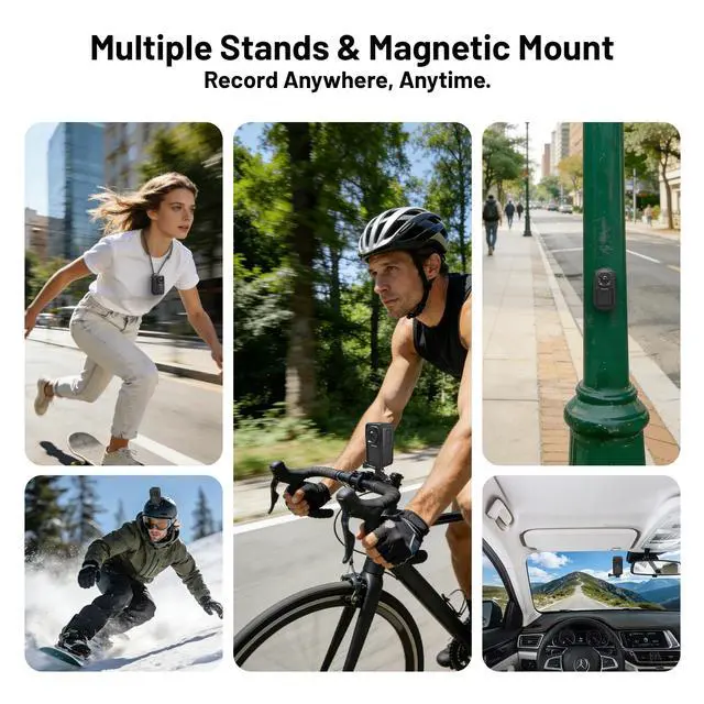Alt view image 5 of 6 - 4K Dual-Screen Mini Body Camera, 5K Enhanced 64MP POV Action Camera with 130° Wide Angle & 30M Waterproof, EIS, Magnetic Body, WiFi & App Control, 128GB Storage for Cycling, Travel, Vlog