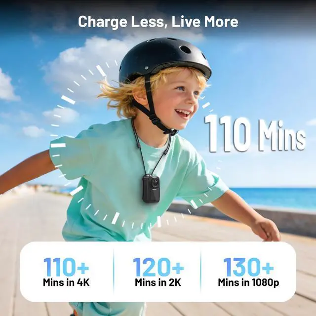 Alt view image 6 of 6 - 4K Dual-Screen Mini Body Camera, 5K Enhanced 64MP POV Action Camera with 130° Wide Angle & 30M Waterproof, EIS, Magnetic Body, WiFi & App Control, 128GB Storage for Cycling, Travel, Vlog