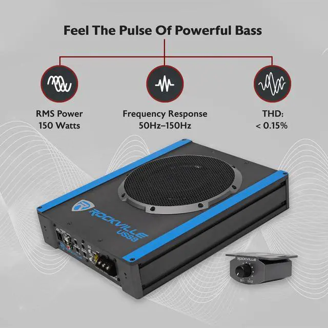 Alt view image 2 of 6 - USS8 8" 600W Slim Under-Seat Active Car/Truck Subwoofer, 150W RMS, Built-in Amp, 3 Ohm, CEA-2006 Compliant, Bass Knob, for Tight Spaces