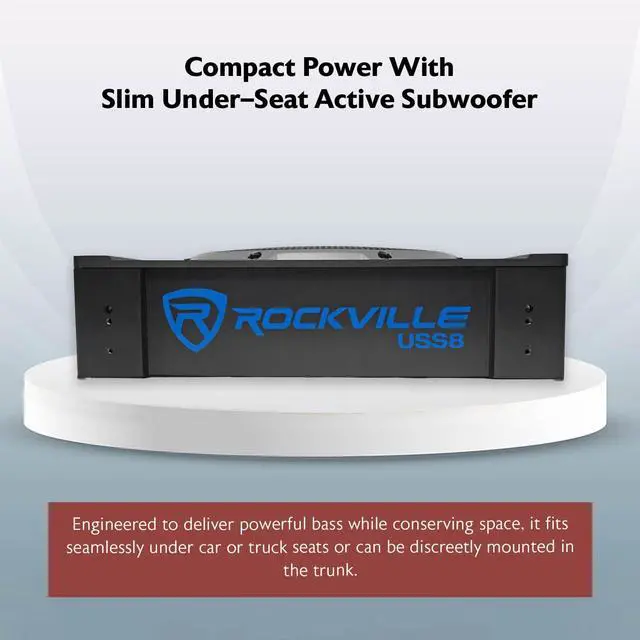 Alt view image 3 of 6 - USS8 8" 600W Slim Under-Seat Active Car/Truck Subwoofer, 150W RMS, Built-in Amp, 3 Ohm, CEA-2006 Compliant, Bass Knob, for Tight Spaces