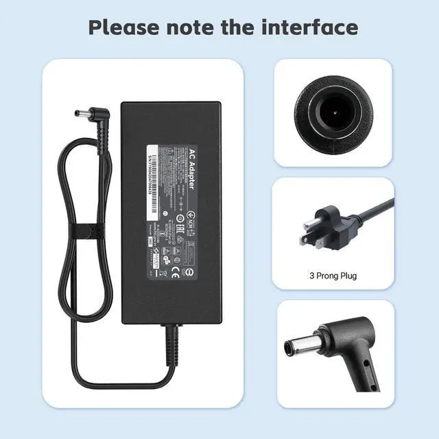 Alt view image 3 of 6 - 240W Laptop Charger Compatible with MSI Katana GF66 GF76 GL66 GL76 Stealth 14 14Studio Creator M16 CreatorPro M16 M17 Sword 15 17,Compatible with Delta 15 A5EFK 15001 Crosshair 17 15S Word 15