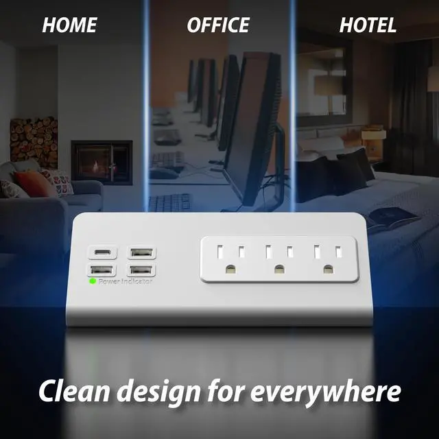 Alt view image 3 of 6 - Power charge station edge clamp mount with USB-C portsTabletop Surge Protector Desk Clamp Power Sockets with 3 AC Outlets and 4 Fast Charging USB Ports for Home Office Hotel and Dormitory (White-2pcs)