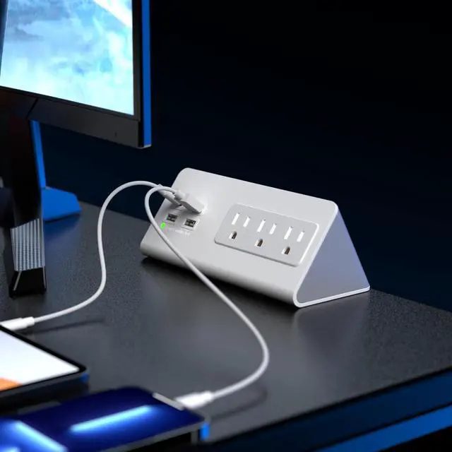 Alt view image 4 of 6 - Power charge station edge clamp mount with USB-C portsTabletop Surge Protector Desk Clamp Power Sockets with 3 AC Outlets and 4 Fast Charging USB Ports for Home Office Hotel and Dormitory (White-2pcs)