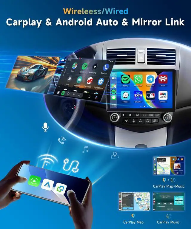 Alt view image 3 of 6 - 2+64G for Honda Accord 7th 2003 2004 2005 2006 2007 Wireless Carplay/Android Auto,Android Car Radio Stereo 10.1 Inch Touch Screen GPS Navi WiFi Bluetooth FM/RDS Mirror Link SWC Backup Camera