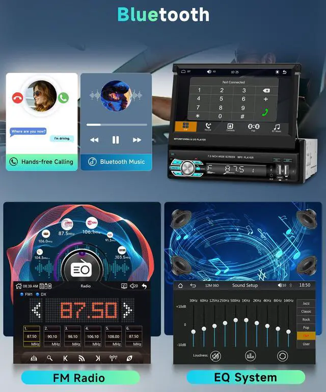 Alt view image 6 of 6 - Wireless Carplay Single Din Car Stereo 7 Inch HD Flip Out Touchscreen Car Radio with Wireless Car Play Android Auto,Bluetooth,Type-C/USB/TF/AUX,SWC,FM,Voice Control,Backup Camera