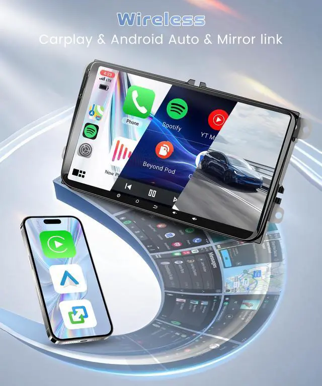 Alt view image 2 of 6 - 8 Core 6+128G Android Car Stereo for VW Passat Jetta Tiguan Golf MK5 MK6 T5 EOS Polo Wireless Carplay Android Auto, 9'' Touchscreen Radio with Bluetooth GPS Mirror Link WiFi FM EQ Backup Camera SWC