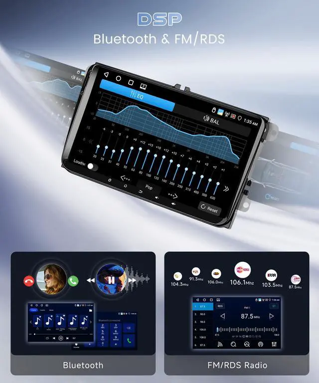 Alt view image 4 of 6 - 8 Core 6+128G Android Car Stereo for VW Passat Jetta Tiguan Golf MK5 MK6 T5 EOS Polo Wireless Carplay Android Auto, 9'' Touchscreen Radio with Bluetooth GPS Mirror Link WiFi FM EQ Backup Camera SWC