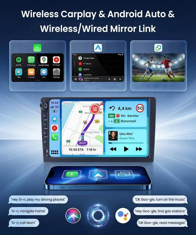 Alt view image 2 of 6 - Android Car Radio for Toyota Corolla 2009-2013 with Wireless CarPlay Android Auto, 4G+64G 9 Touchscreen Car Stereo Mirror Link GPS Navigation WiFi Bluetooth FM RDS EQ SWC Backup Camera