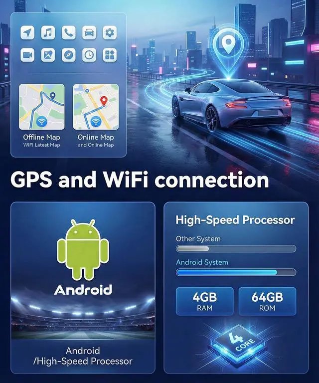 Alt view image 3 of 6 - Android Car Radio for Toyota Corolla 2009-2013 with Wireless CarPlay Android Auto, 4G+64G 9 Touchscreen Car Stereo Mirror Link GPS Navigation WiFi Bluetooth FM RDS EQ SWC Backup Camera