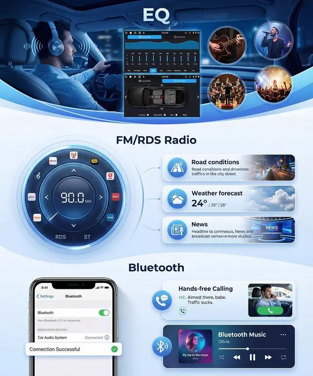 Alt view image 4 of 6 - Android Car Radio for Toyota Corolla 2009-2013 with Wireless CarPlay Android Auto, 4G+64G 9 Touchscreen Car Stereo Mirror Link GPS Navigation WiFi Bluetooth FM RDS EQ SWC Backup Camera