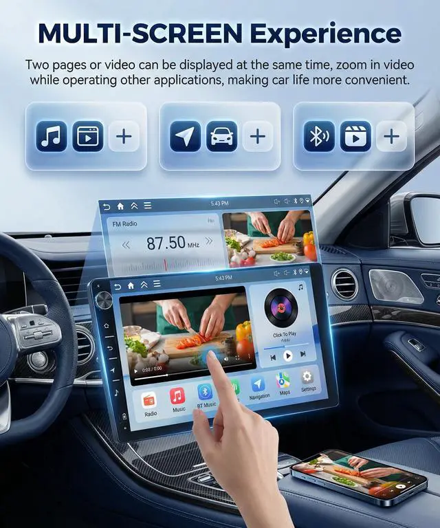 Alt view image 6 of 6 - Android Car Radio for Toyota Corolla 2009-2013 with Wireless CarPlay Android Auto, 4G+64G 9 Touchscreen Car Stereo Mirror Link GPS Navigation WiFi Bluetooth FM RDS EQ SWC Backup Camera