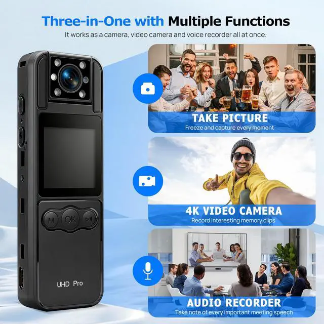 Alt view image 3 of 6 - Body Camera with Audio & Video Recording, 128GB Included, Mini Wearable Body Cam with WiFi, Night Vision, 180° Rotating Lens, 6Hr Battery, Small Personal Security Camera with Carry Case