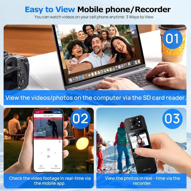 Alt view image 4 of 6 - Body Camera with Audio & Video Recording, 128GB Included, Mini Wearable Body Cam with WiFi, Night Vision, 180° Rotating Lens, 6Hr Battery, Small Personal Security Camera with Carry Case