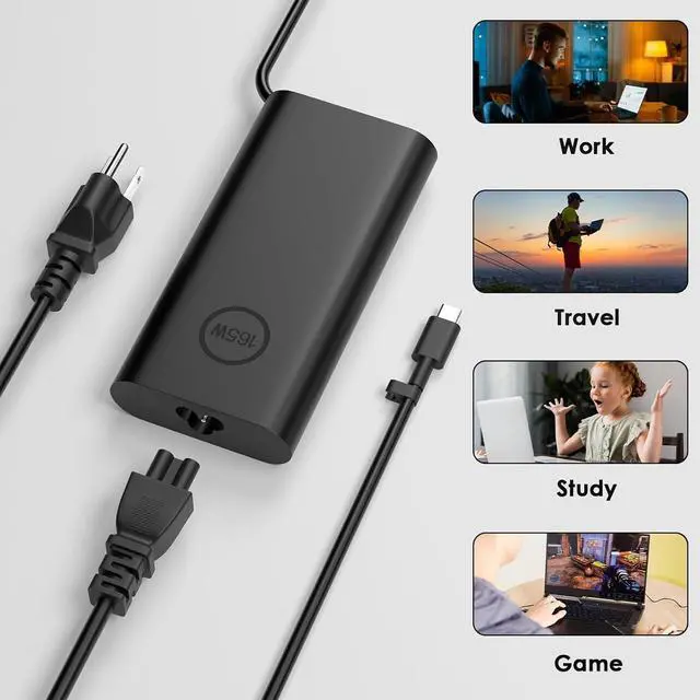 Alt view image 6 of 6 - New 165W GAN USB Type C Laptop Charger Compatible with Precision 5690 5680 3581 3580 Pro Max 16 18 9840 Plus MA16250 MB16250 XPS 17 9730 9720 M9TG5 DA165PM210 HA165PM210 Contains Power Protection Bag