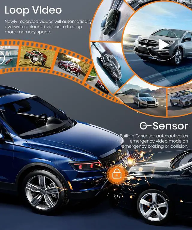 Alt view image 4 of 6 - 2K Dash Cam 360° View 4 Channel Front and Rear Dash Camera for Cars, 3x1080P, Left Right Dash Camera for Cars, 8 IR Lamps Night Vision, WiFi & APP Control, G-Sensor, 24H Parking Mode