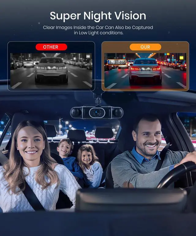 Alt view image 6 of 6 - 2K Dash Cam 360° View 4 Channel Front and Rear Dash Camera for Cars, 3x1080P, Left Right Dash Camera for Cars, 8 IR Lamps Night Vision, WiFi & APP Control, G-Sensor, 24H Parking Mode