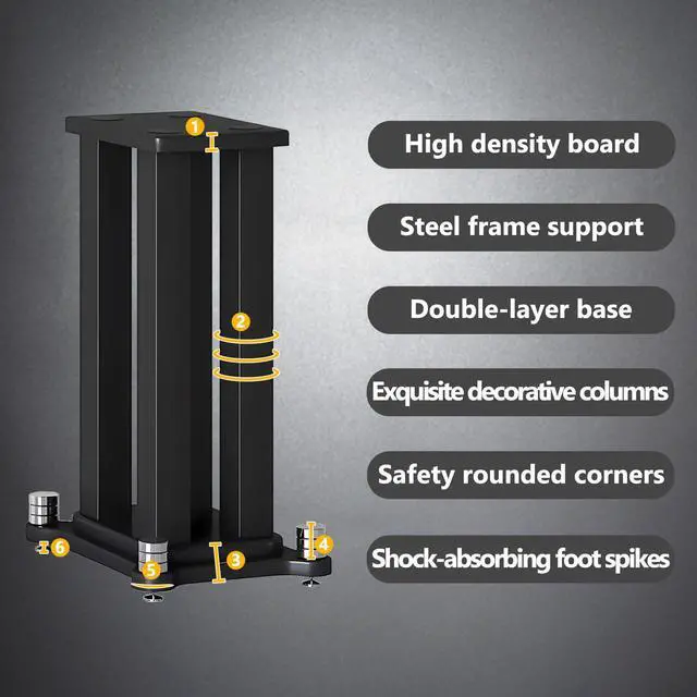 Alt view image 4 of 6 - A Pair of Speaker Stands, Bookshelf Speaker Stand Steel Frame Support for Speakers up to 40 kg, Vibration-Absorbing MDF Design, Studio Monitor Stands Improves Sound Quality (20cm/7.8in)