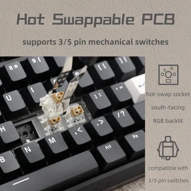 Alt view image 5 of 6 - GMK87 TKL Mechanical Keyboard Kit Tri-Mode for 3/5pin Switches,85 Keys+Rotary Knob+TFT-LCD Screen Hotswap PCB Gasket Mounted,VIA Programmable DIY Keyboard Kit (Black)
