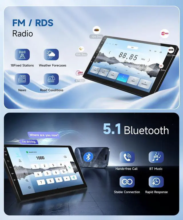 Alt view image 6 of 6 - 5/6GWiFi,8Core 4GB+64GB Radio for Toyota Yaris 2006-2011 Car Stereo with Snapdragon Processor Android 13 Radio 9 Inch 1280x720 IPS Touchscreen Carplay/Android Auto JHi-Res GPS DSP FM/RDS SWC Camera
