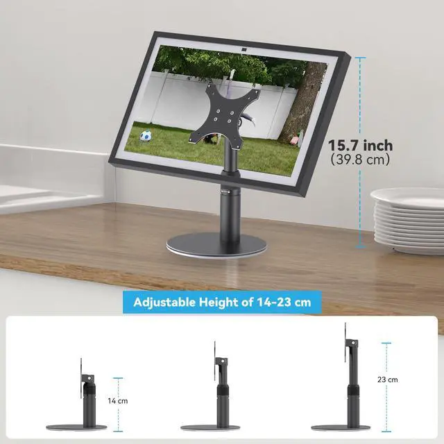 Alt view image 3 of 6 - Riser Stand for Echo Show 21, Show 15 (All Generations), Adjustable Height with Swivel and Tilt, Aluminum Holder Stand for Show 21, Sturdy Non-Slip Base, Easy Screw Assembly (Riser-Black)