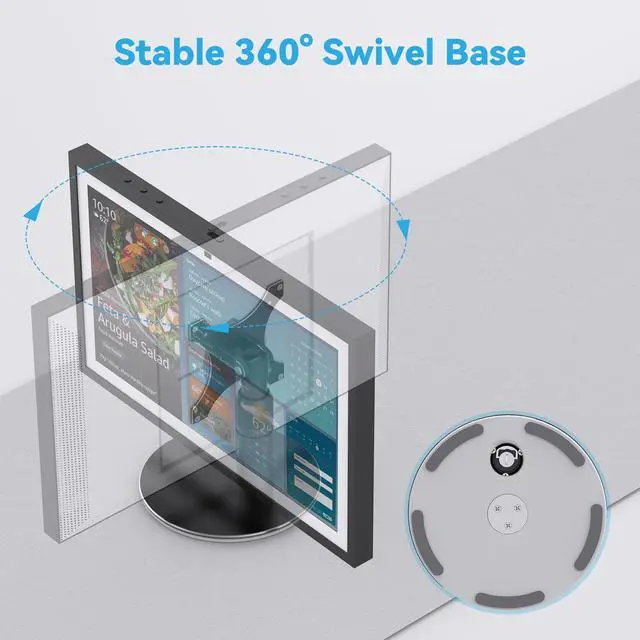 Alt view image 4 of 6 - Riser Stand for Echo Show 21, Show 15 (All Generations), Adjustable Height with Swivel and Tilt, Aluminum Holder Stand for Show 21, Sturdy Non-Slip Base, Easy Screw Assembly (Riser-Black)